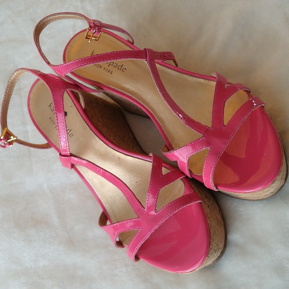 Kate Spade Theodora Cork Wedge Platform Ankle Strap Pink Sandals - Picture 3 of 16